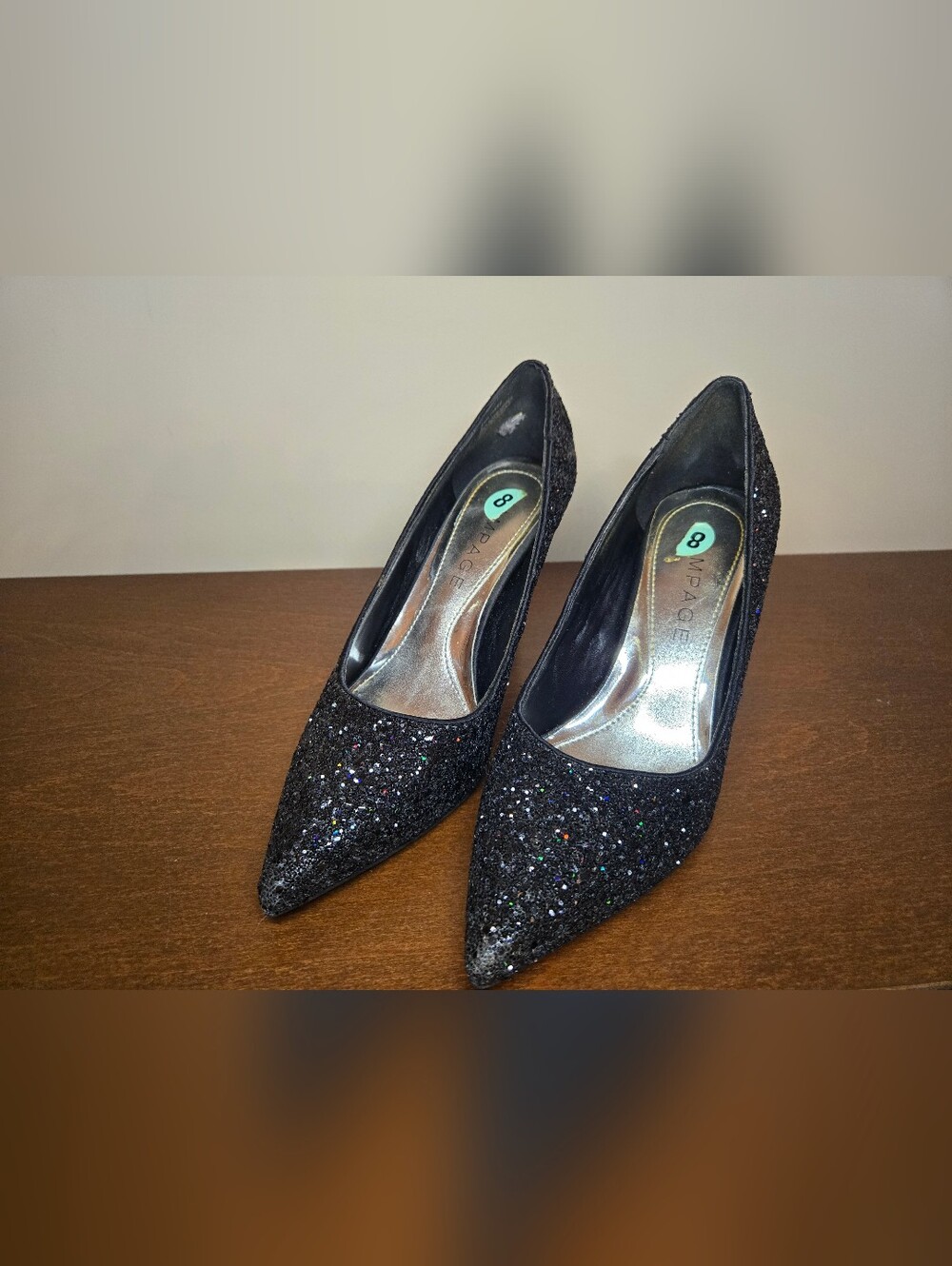 Rampage Women's Black Glitter Pointed-Toe Pumps